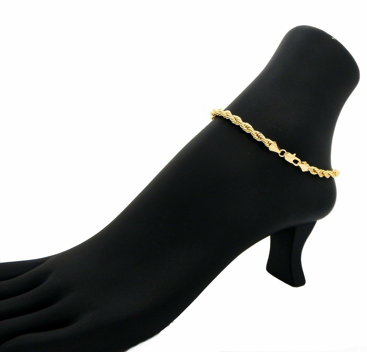 TWIST ROPE CHAIN ANKLET 5mm ANKLE BRACELET 10″ 14K ITALY GOLD PLATED