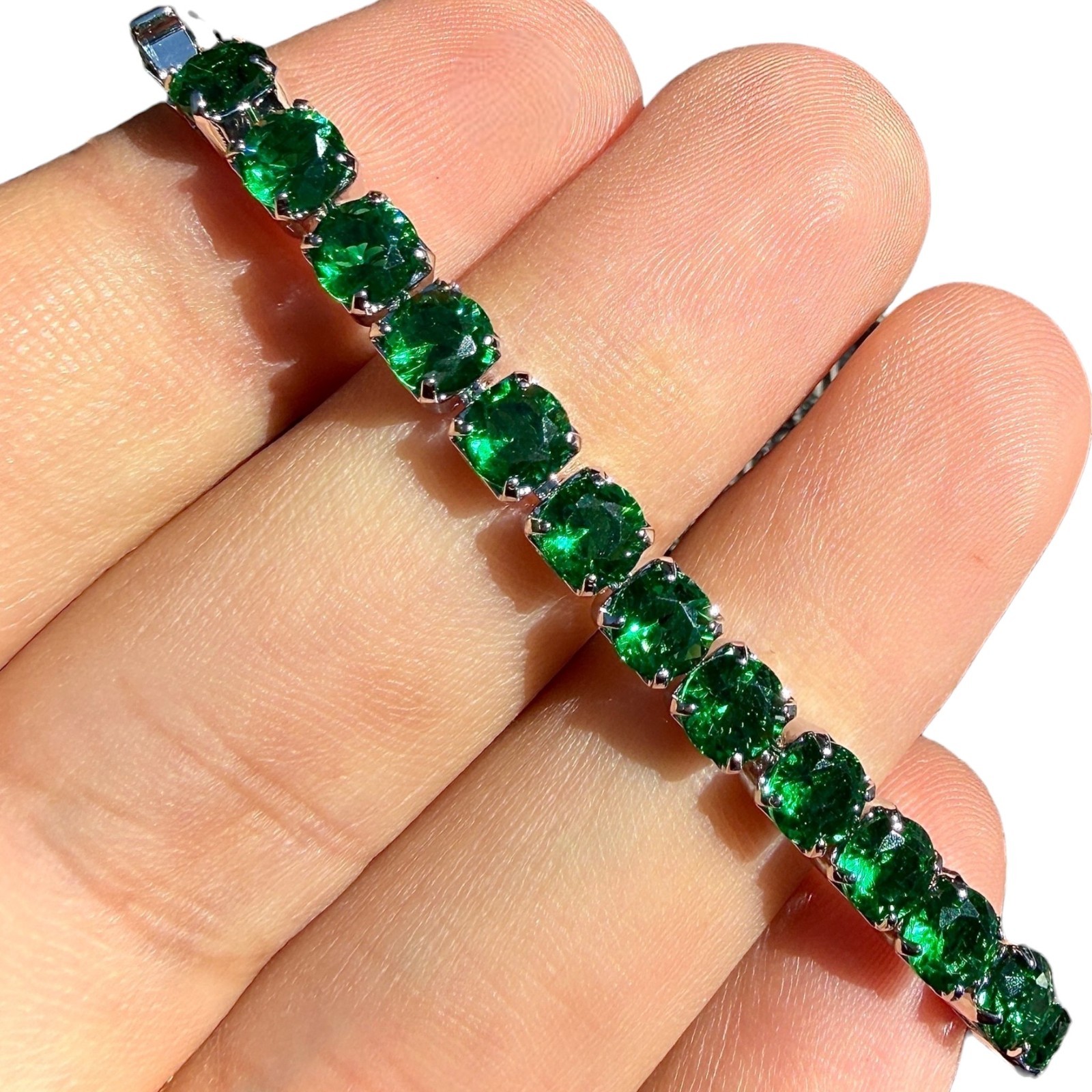 Tennis Bracelet Green Zircon 6.7in 7.5in Silver Plated Dainty
