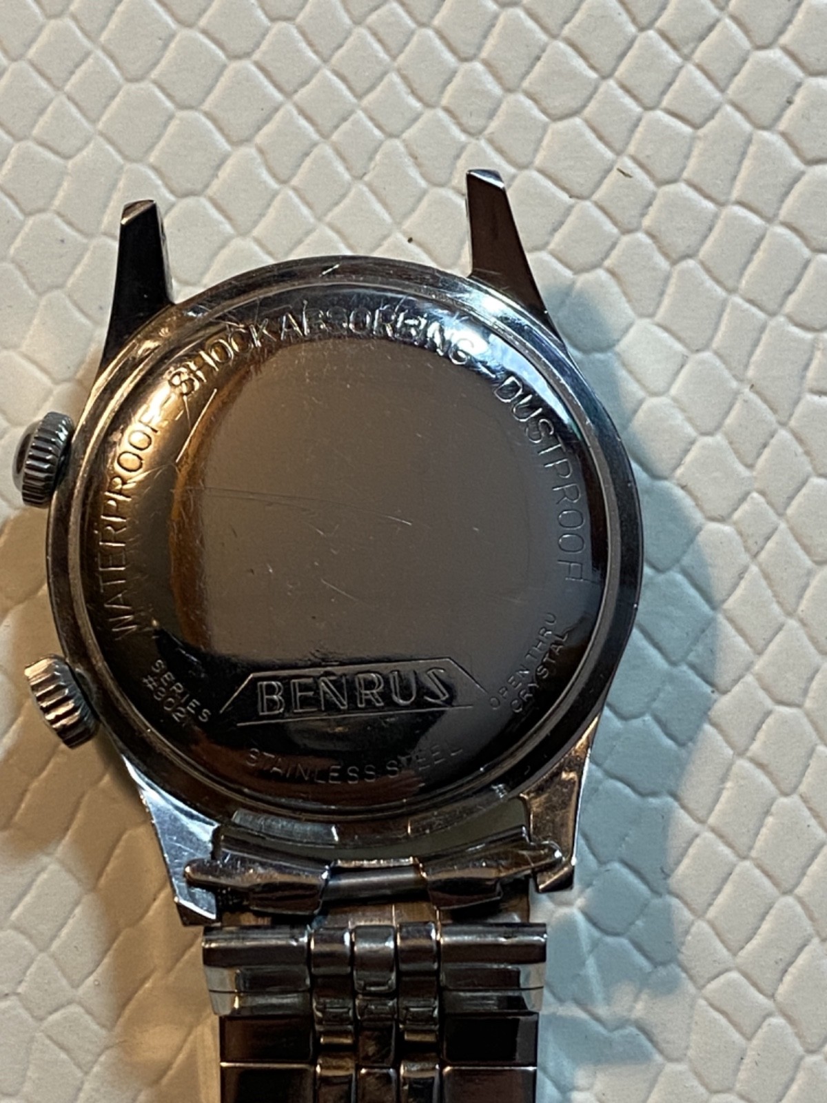 1960’s BENRUS 34.5mm “Alarm” w/ Rare Dial Variation & NOS Benrus Bracelet; Runs!