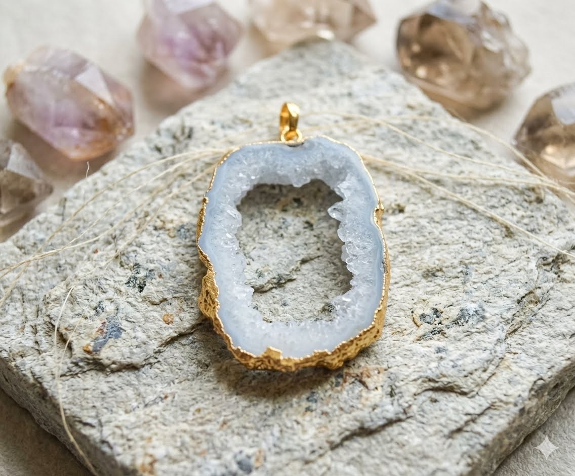 76Ct. Electroformed Gold Plated Solar Window Druzy Pendant Jewelry-A683