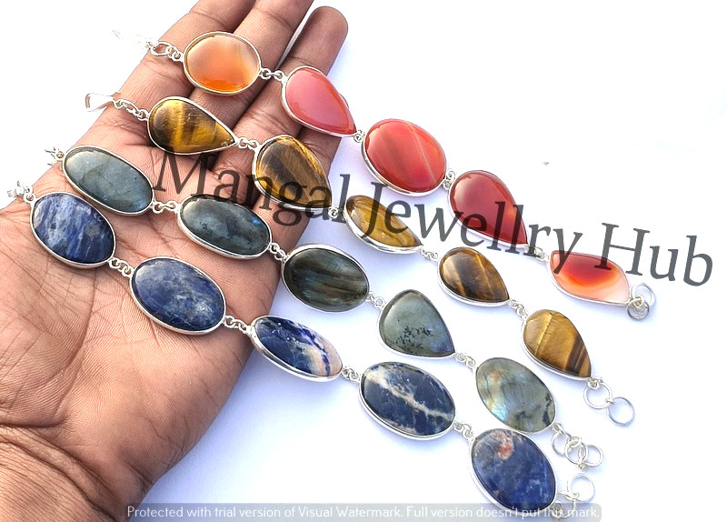 Sale Sodalite & Mix Gemstone Bracelets Lot 925 Sterling Silver Plated Jewellery