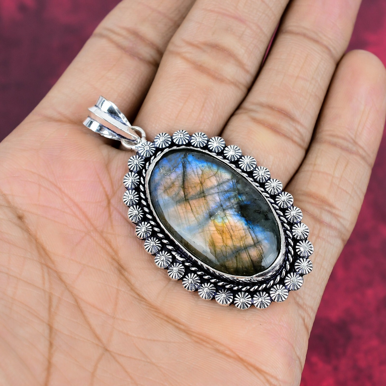 Labradorite Gemstone 925 Sterling Silver Handmade Designer Pendant Jewelry Gifts