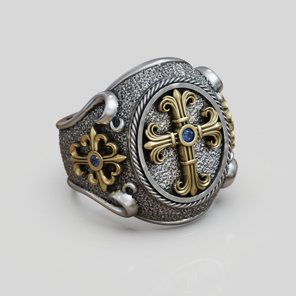 Oxidized Men’s Religious Christianity Cross 925 Sterling Silver Statement Rings