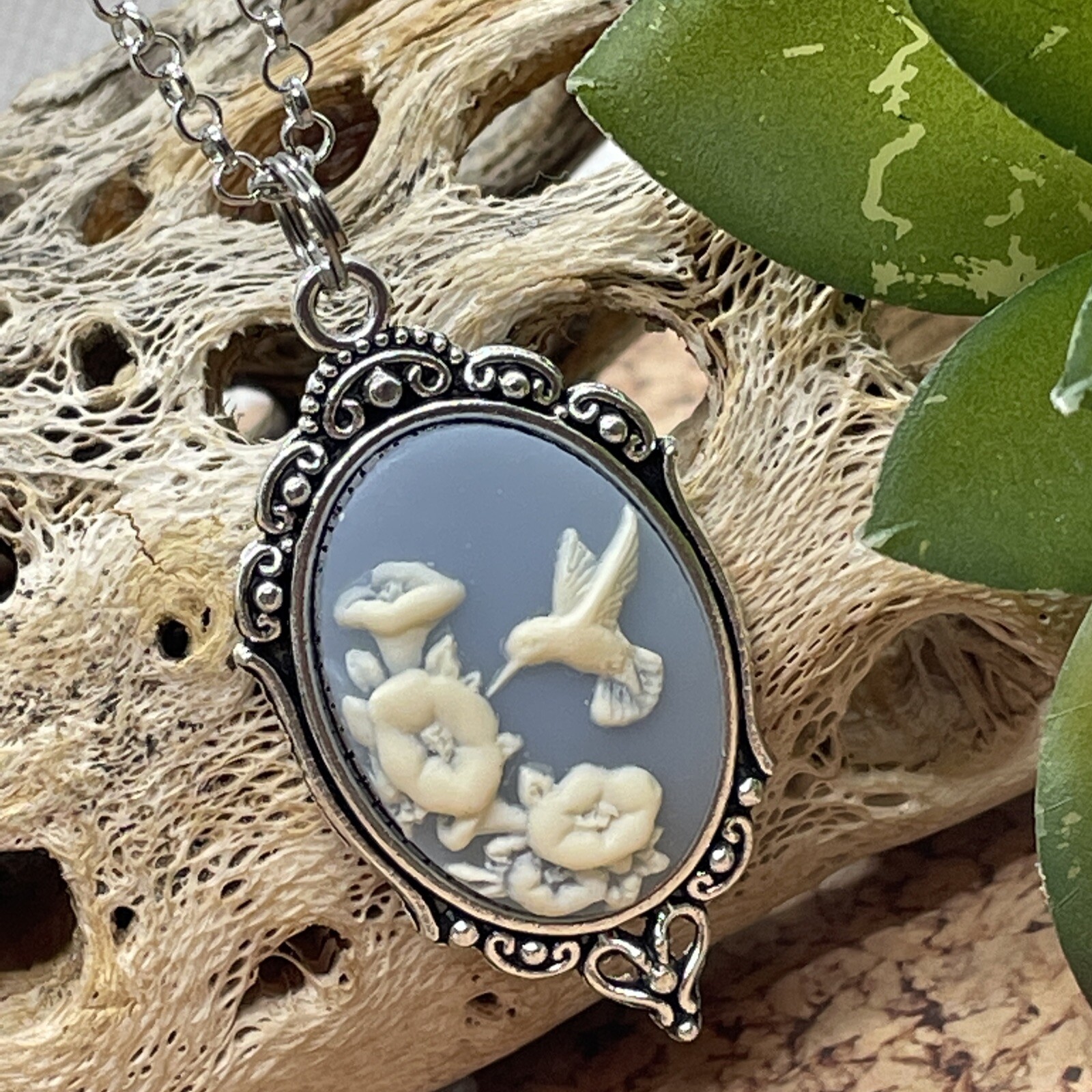 Blue Hummingbird Necklace Pendant Cameo Mom Daughter Birthday wedding birthday