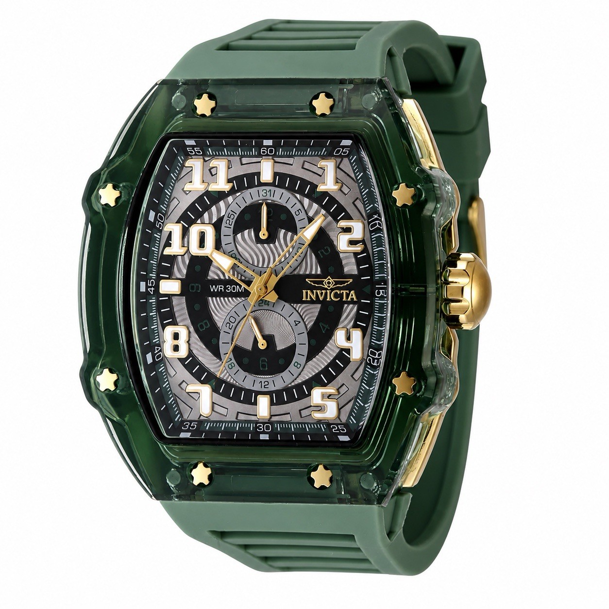 Invicta Racing Cyclone 48.5mm Quartz Watch Transparent Green Silicone Strap New