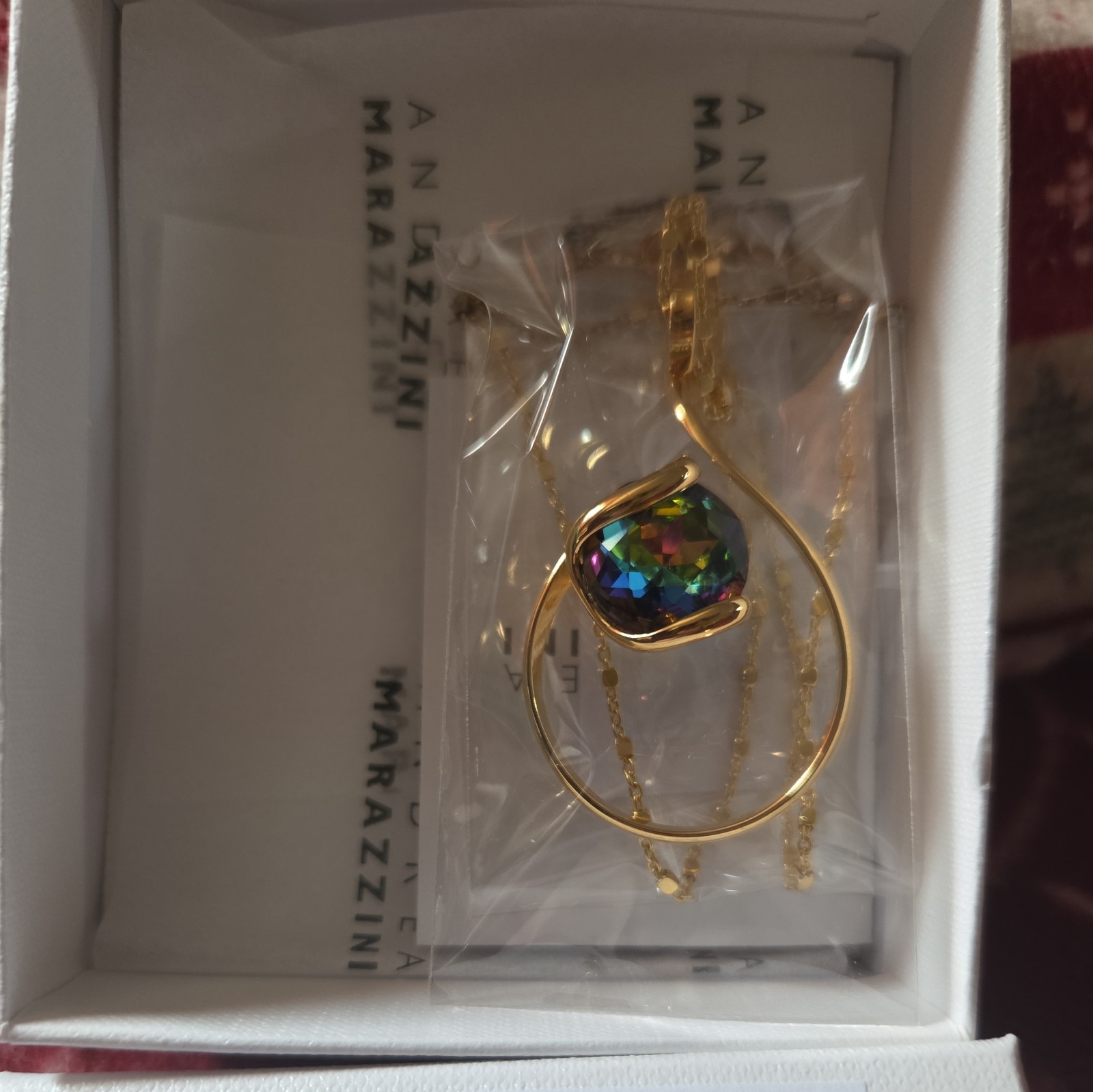 Andrea Marazzini Necklace Gold Tone Rainbow Faceted Crystal Swirl Wrap Cocktail