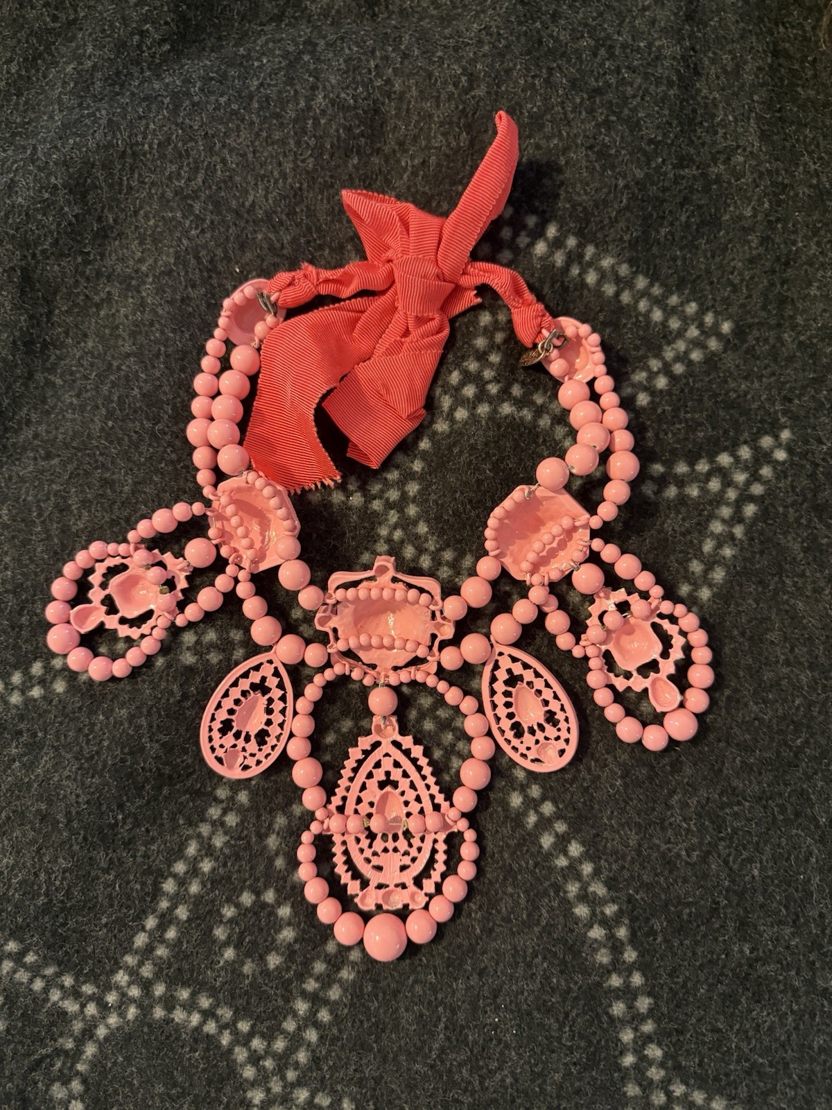 RARE Lanvin x H&M Statement Necklace Pink Ribbon Archival Collector Piece 2010