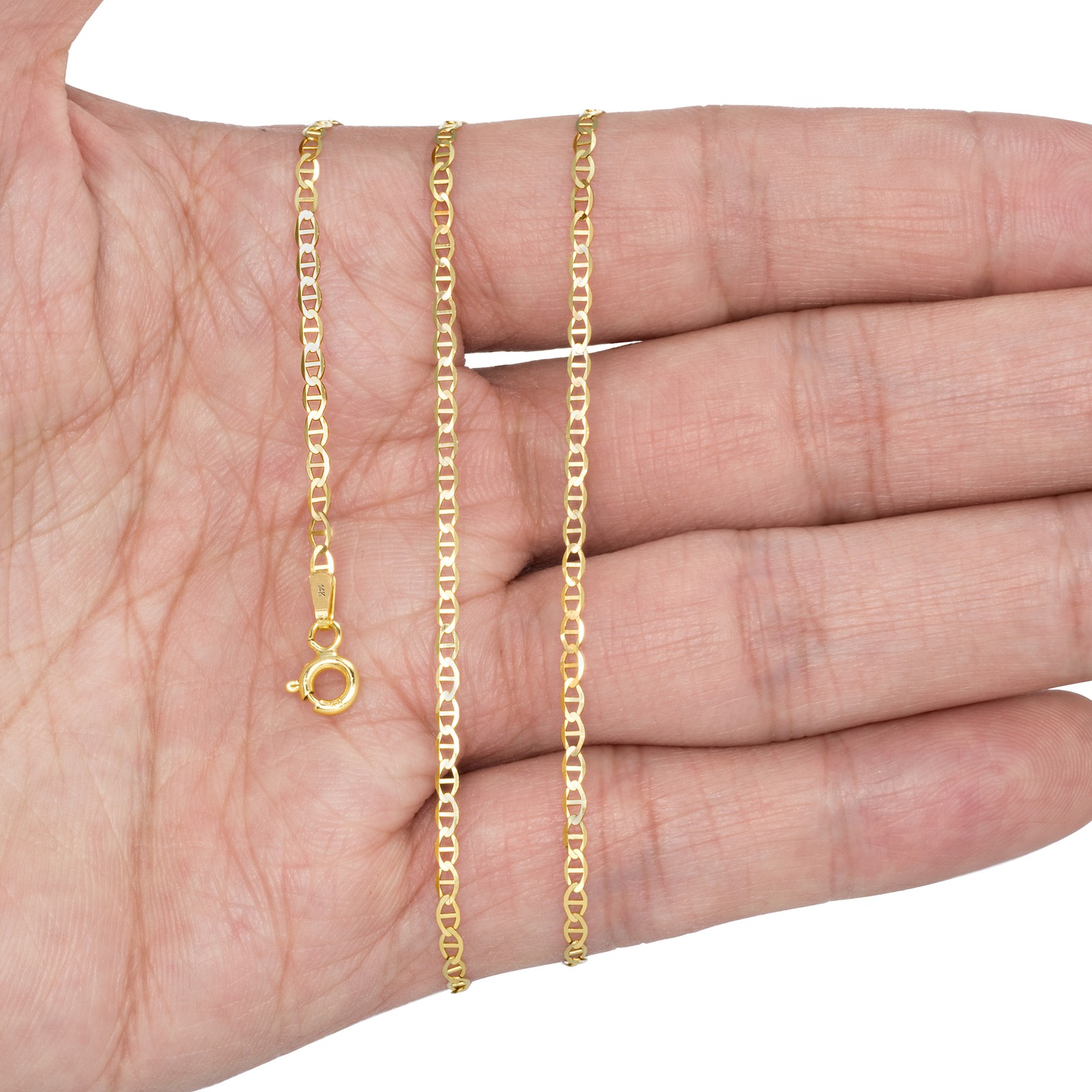 14K Yellow Gold Solid 2mm-7.5mm Mariner Anchor Flat Link Chain Necklace 16″- 30″