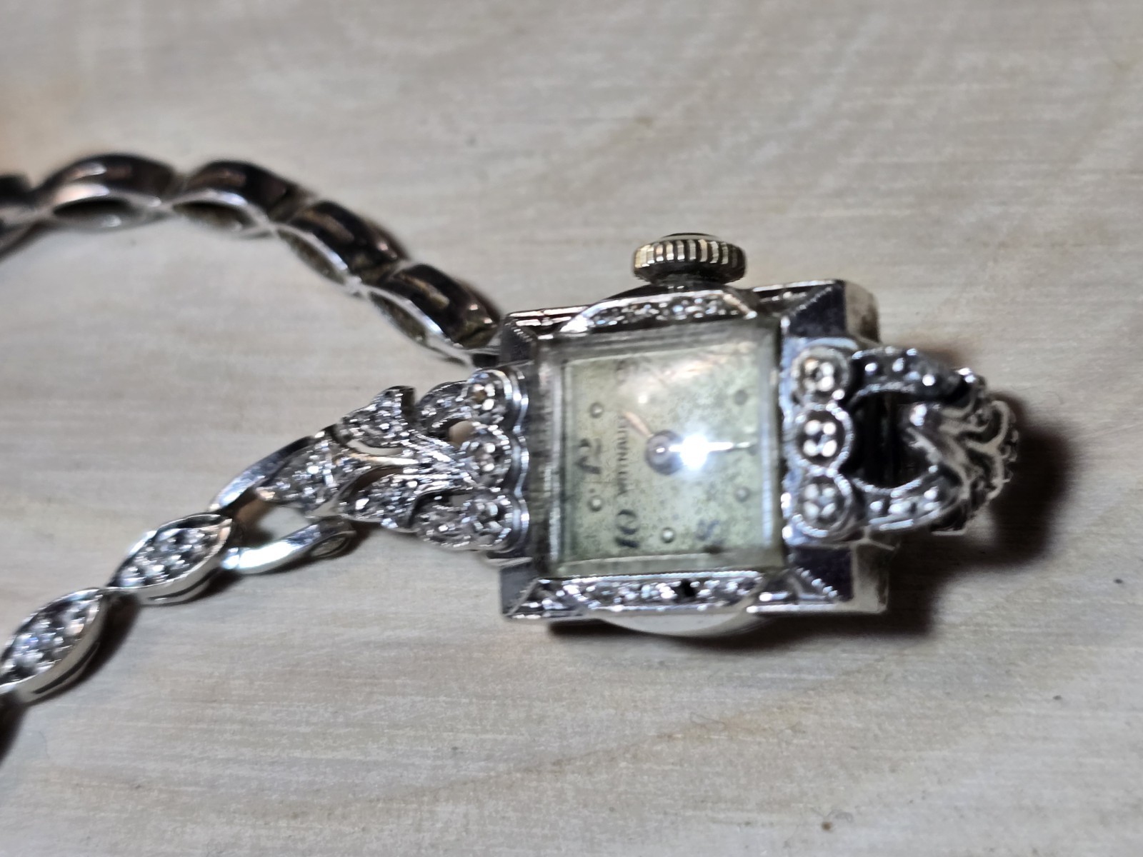 VTG WITTNAUER 14K WHITE GOLD DIAMOND LADIES Cocktail Watch Non-working 15.42g