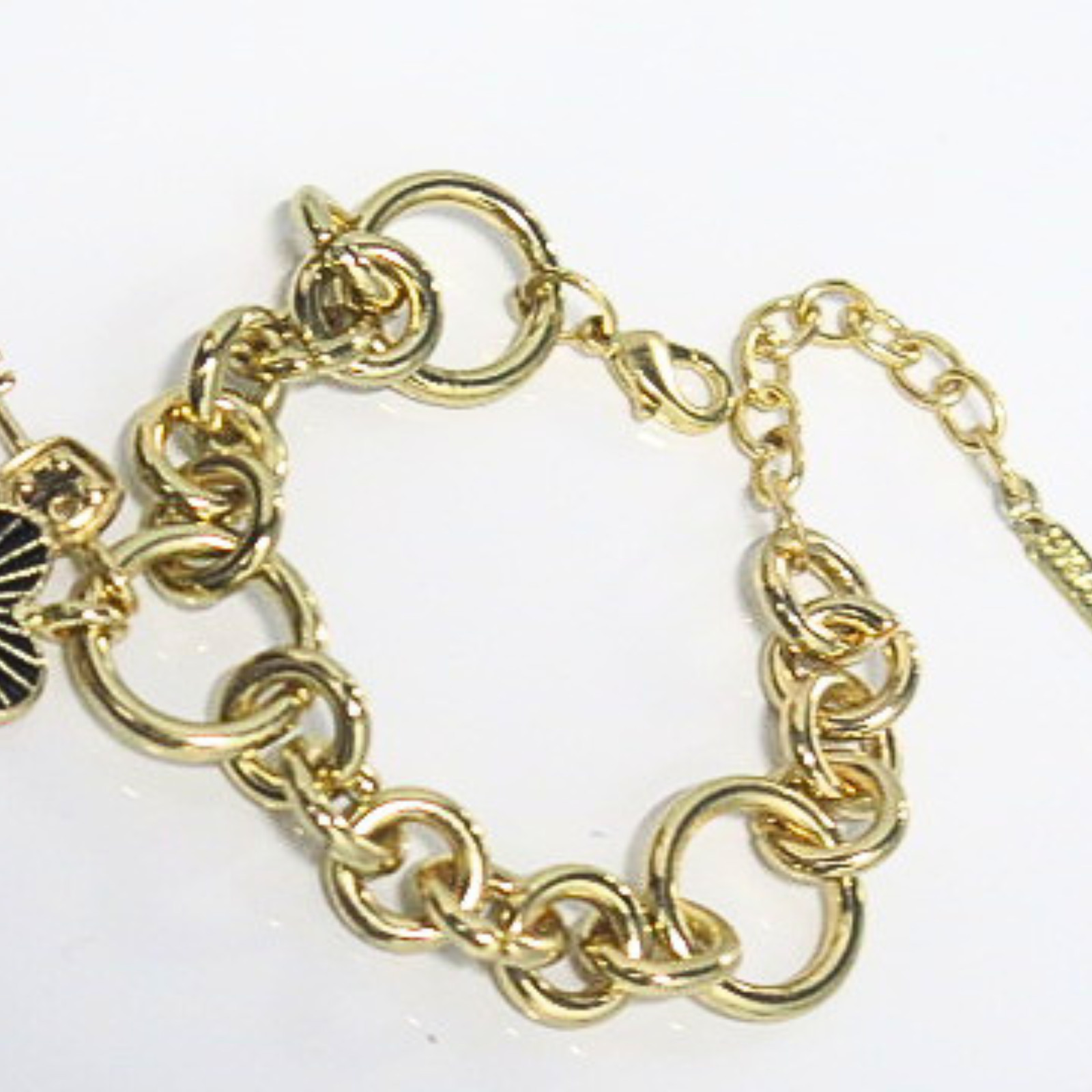 Gold Tone Heart Lock & Key Charm Link Bracelet Adjustable Lobster Clasp