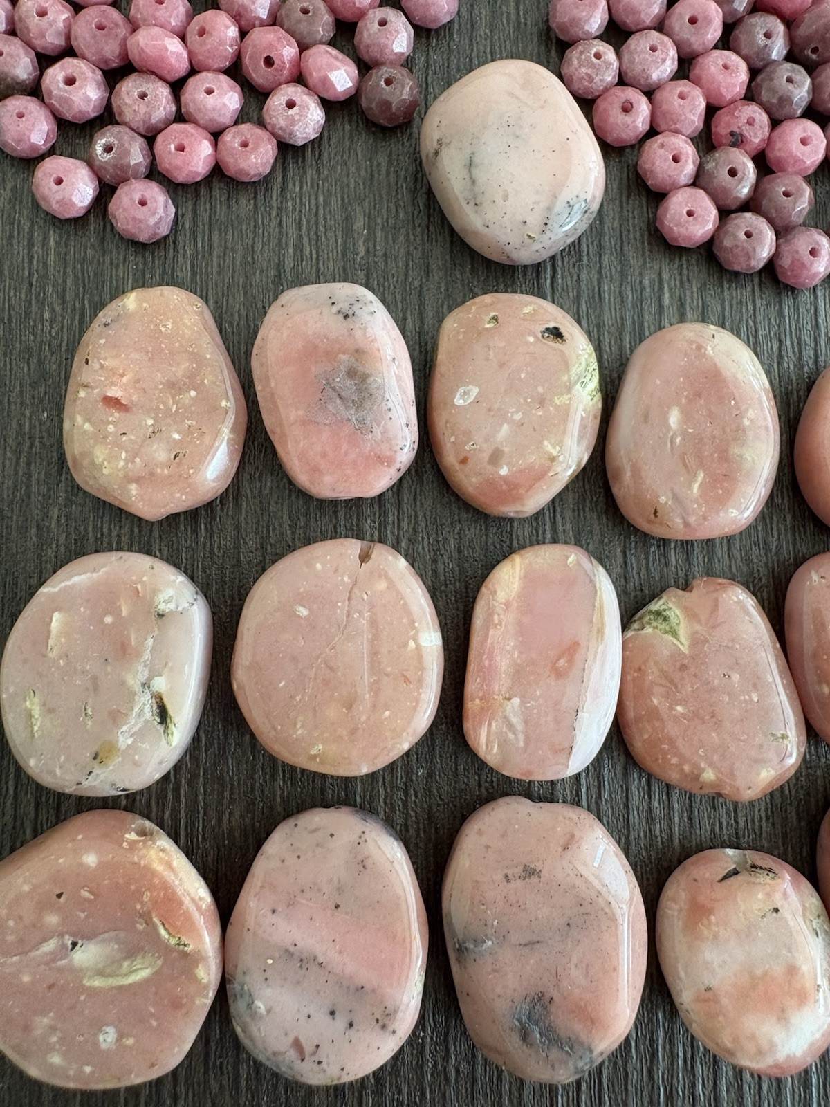 LOT of Mixed Pink Opal and Rhodonite Drops Roundelle Beads Stones Read Info