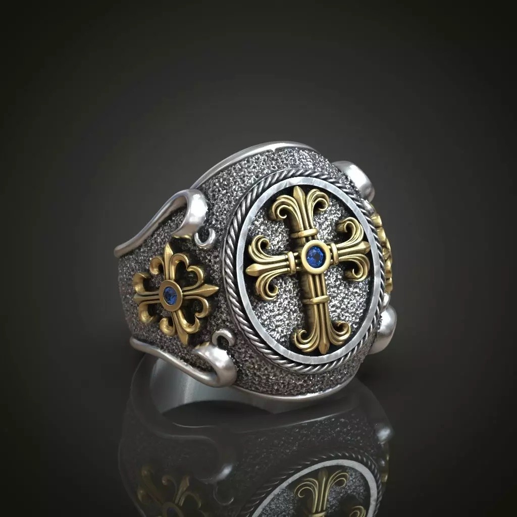 Oxidized Men’s Religious Christianity Cross 925 Sterling Silver Statement Rings