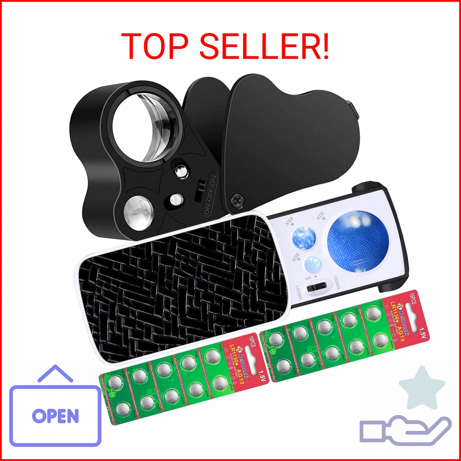 HMKIS Jewelers Loupe, 2 Pack Magnifying Glass with Light, 30X 60X 90X Jewelers L