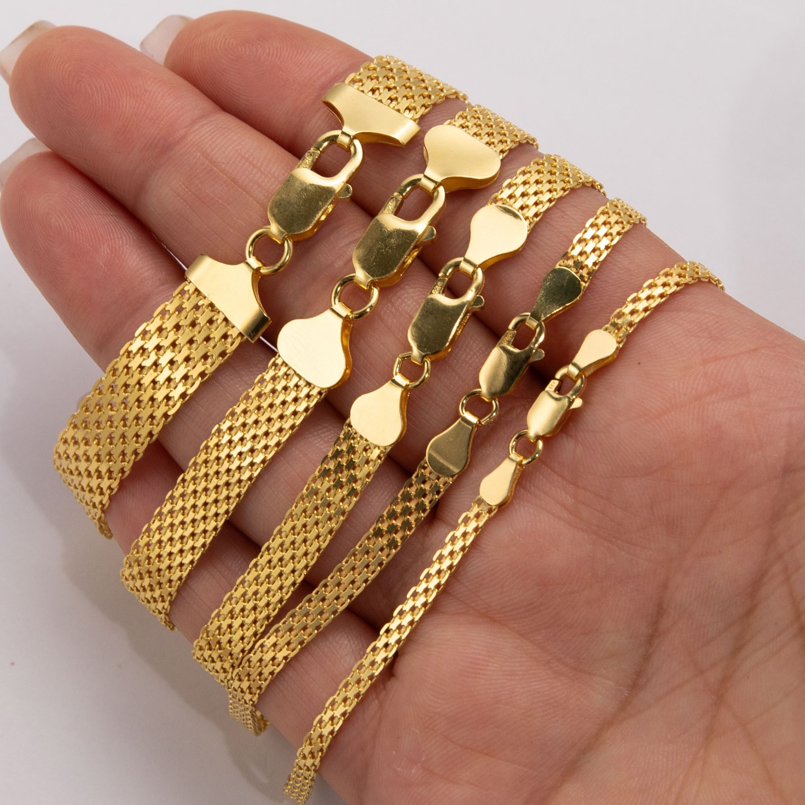 Diamond-Cut Bismark Chain Bracelet 14K Yellow Gold Clad Silver 925 All Sizes