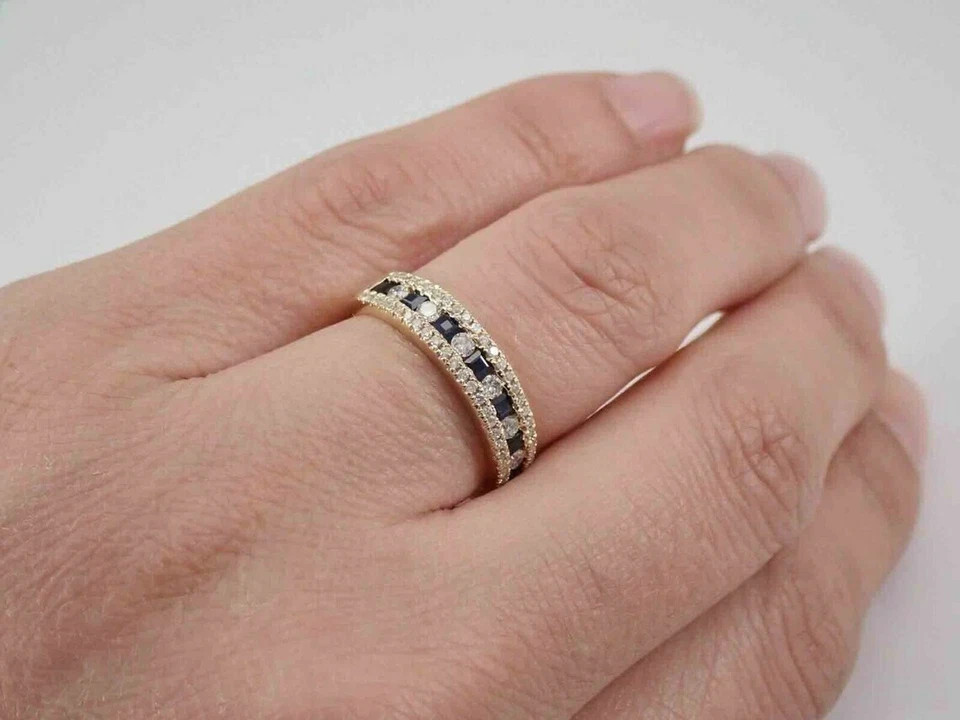 2CT Round Lab-Created Moissanite & Sapphire Wedding Ring 14K Yellow Gold Plated