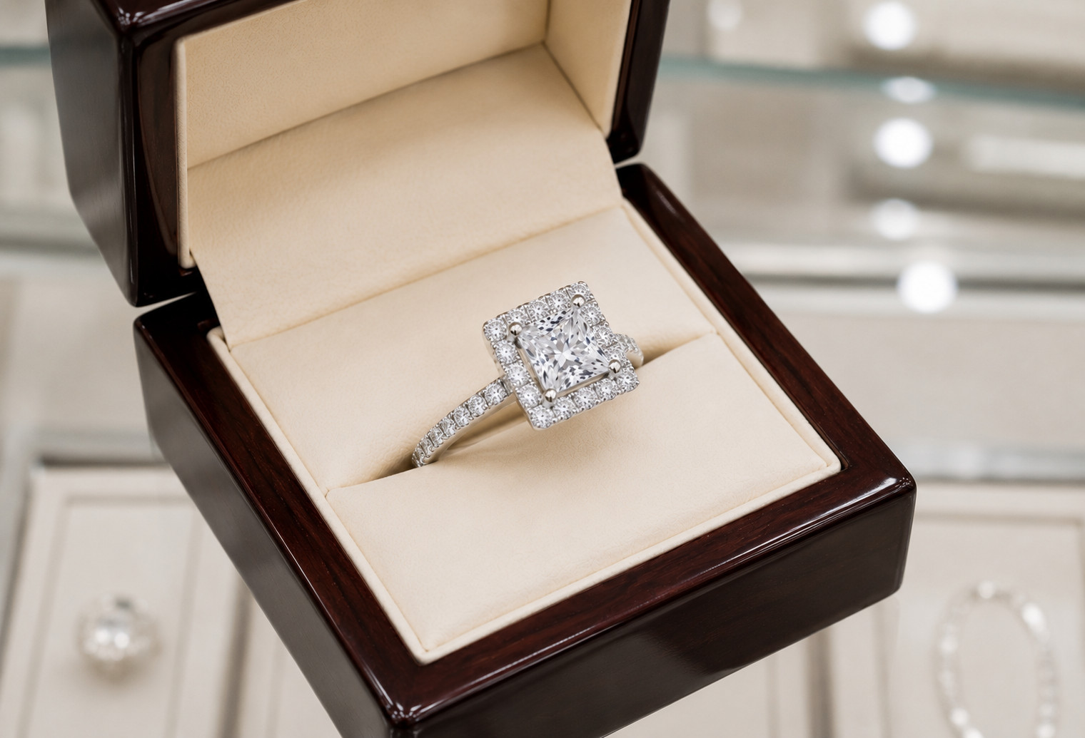Natural Diamond Princess Cut Wedding Ring 14k White Gold 2.15 Ct