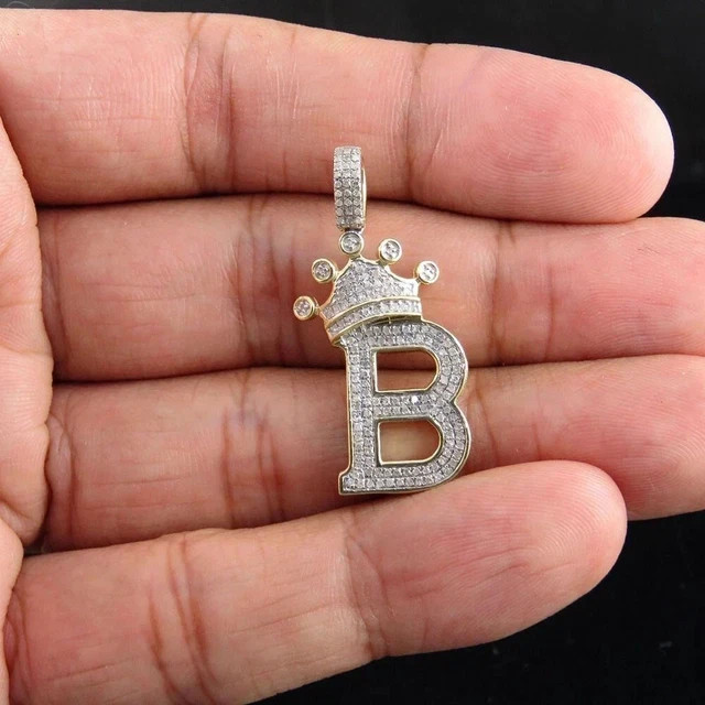 2.50Ct Round Moissanite Crown Initial B Letter Pendant 14K Yellow Gold Plated
