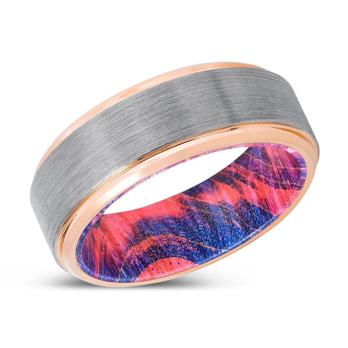 RAVEN | Tungsten Blue Red Wood Inlay Ring 8mm