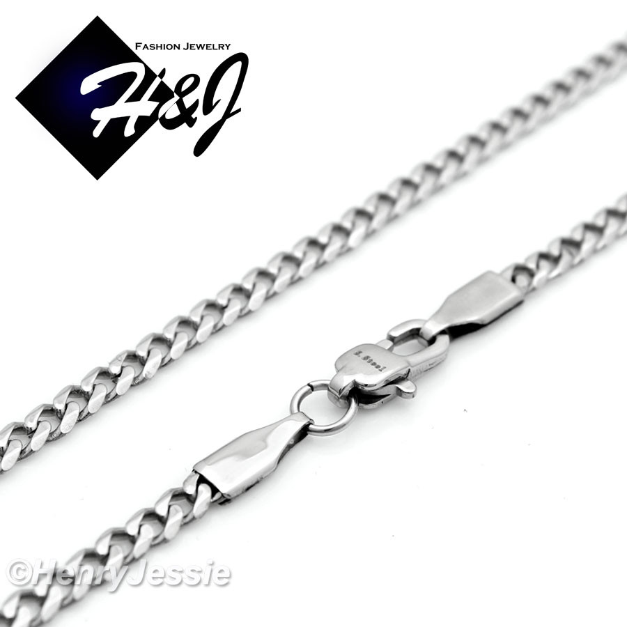 16-32″MEN Stainless Steel 3mm Silver Curb Chain Necklace JESUS Cross Pendant*J12