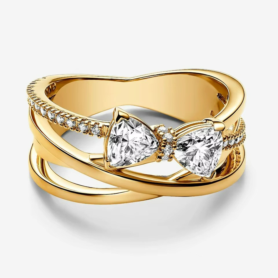 925 Sterling Silver Double Heart Crown Ring Pearl Princess Jewelry