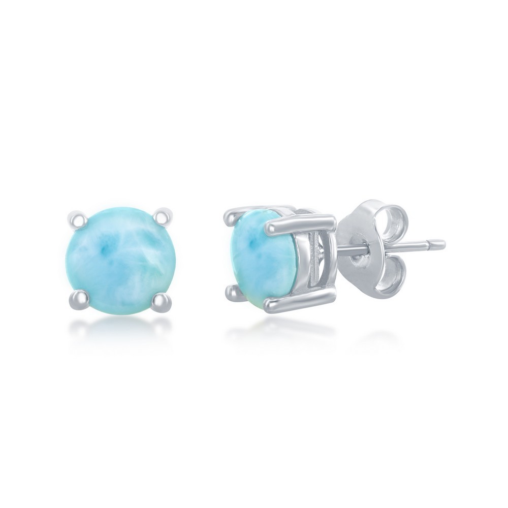 Sterling Silver Caribbean Treasures Genuine 6mm Larimar Studs Rhodium Plated