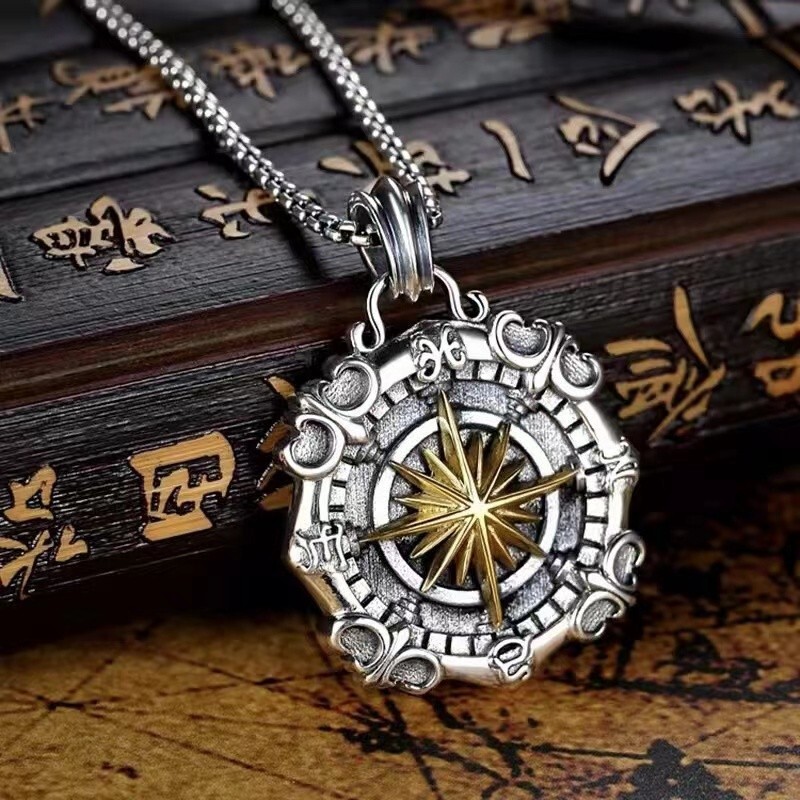 Nautical North Star Compass Pendant Necklace Men’s Jewelry Chain 24″ Gift