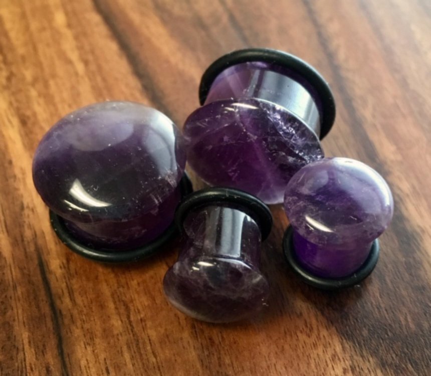 PAIR Single Flare Amethyst Stone Plugs Gauges Guages Amythyst Amethest Amythest