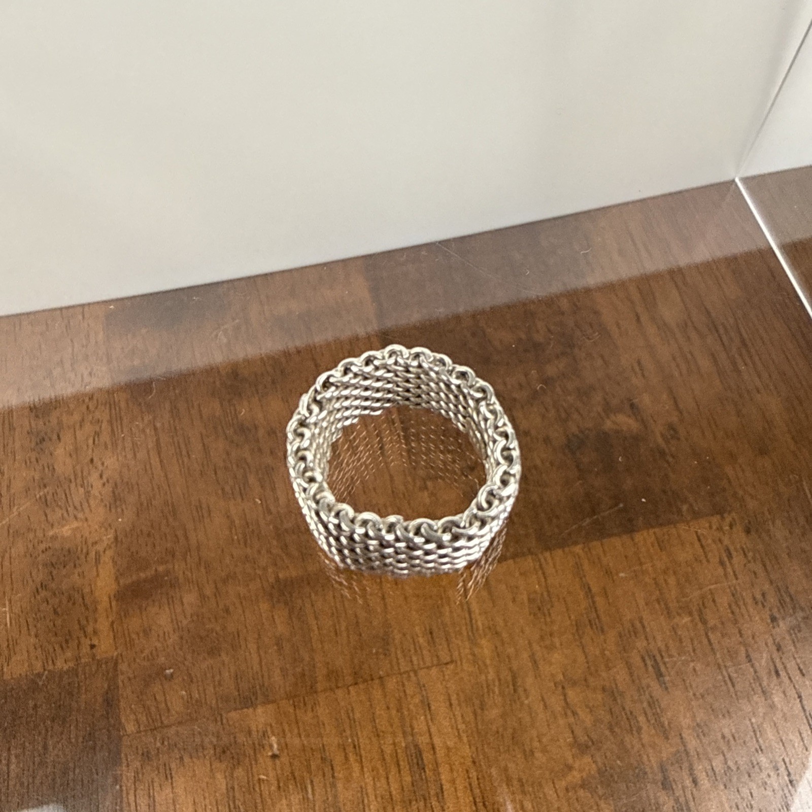 Sterling Silver Mesh Ring Size 7. 3/8in Wide. E1