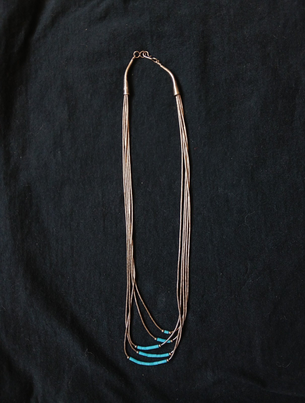 Vintage Sterling Liquid Silver Turquoise Necklace 5 Strand 925 Southwestern 18″