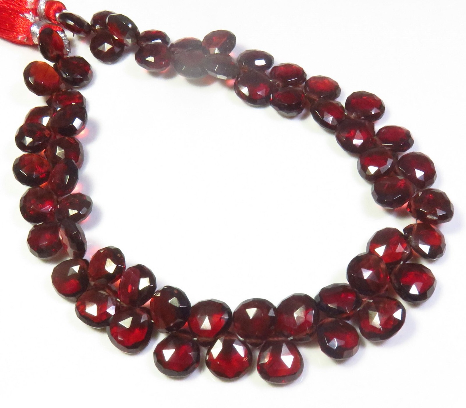Mozambique Red Garnet Faceted Natural Gems Heart Beads 8-8.5mm 9″Strand GV-3992