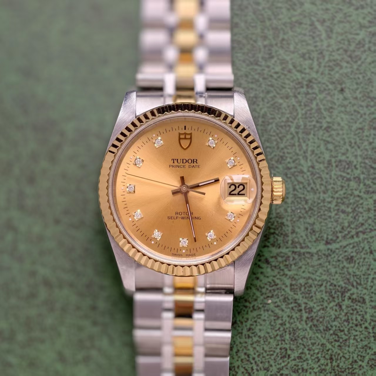 Tudor Champagne 10-Diam Dial Prince Date 74033 Men’s Watch Automatic 34mm