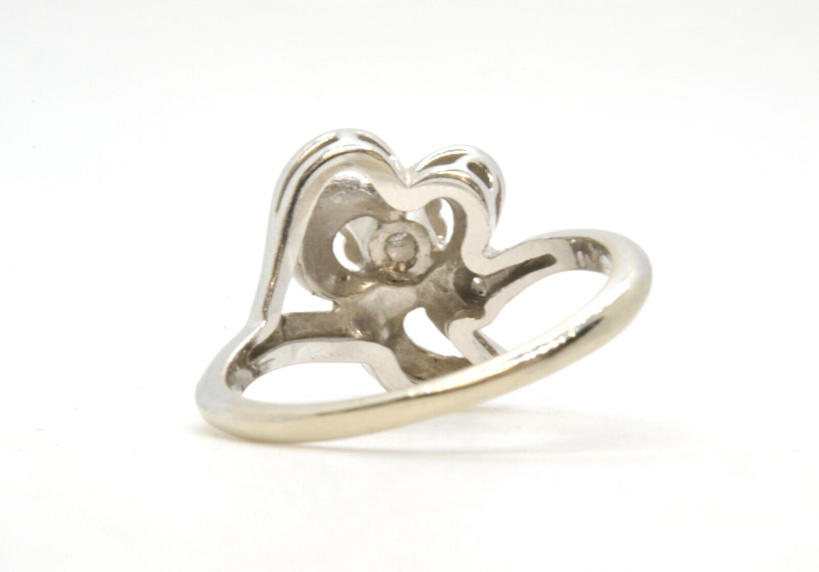 Vintage 14k White Gold Floral Ladies Diamond Right Hand Estate Ring Size 6
