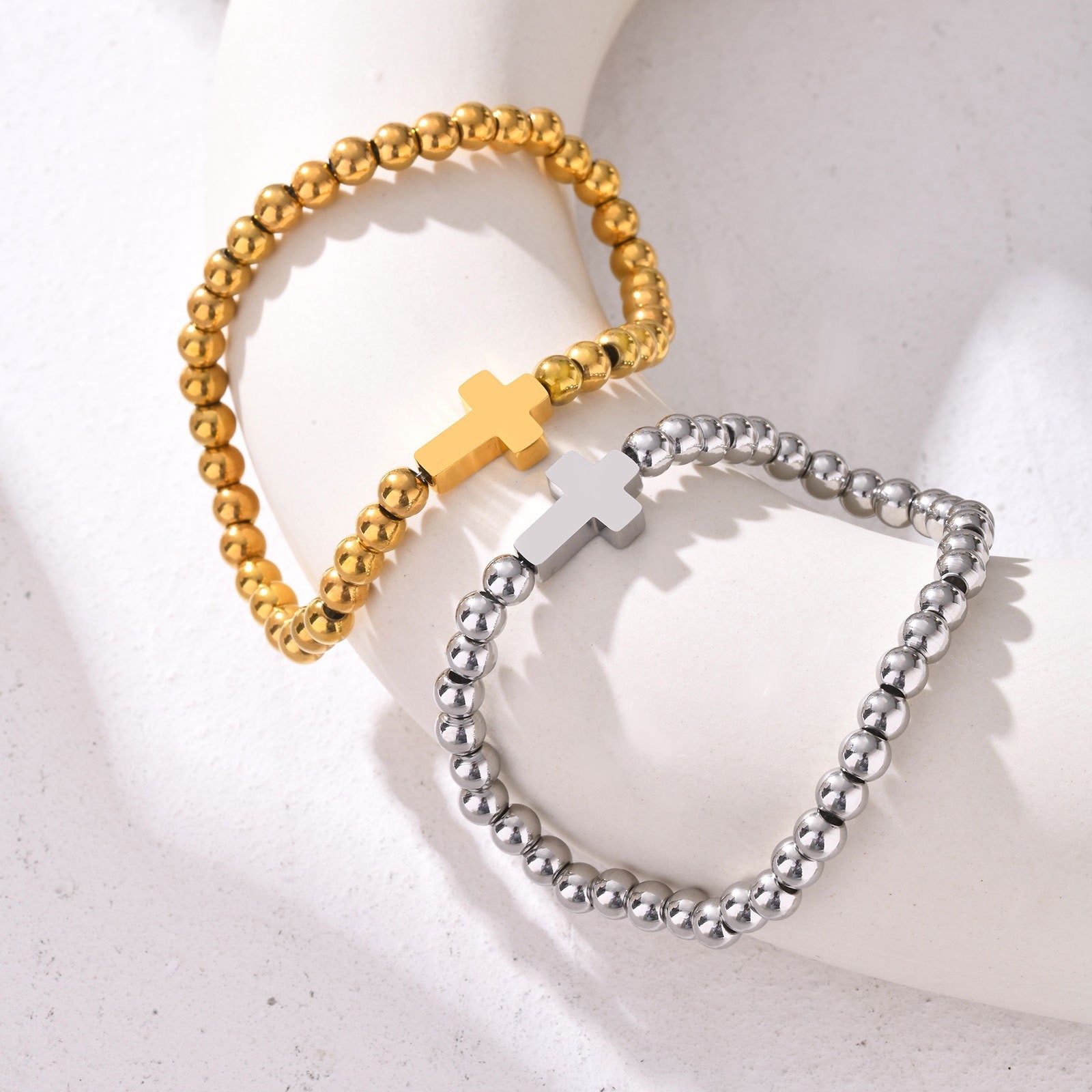 Stainless steel Beaded Charm Bracelets Stackable Cross Jewelry Unisex Premium