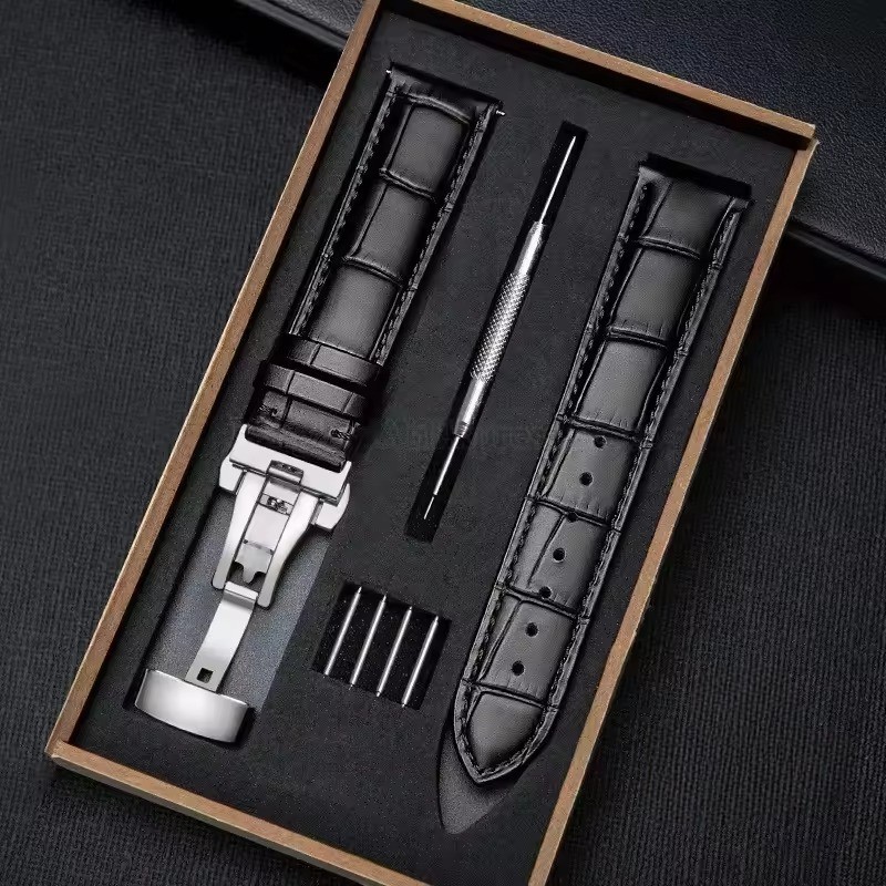 Genuine Leather Watch Strap 14-24mm with Butterfly Clasp Replacement Band Box