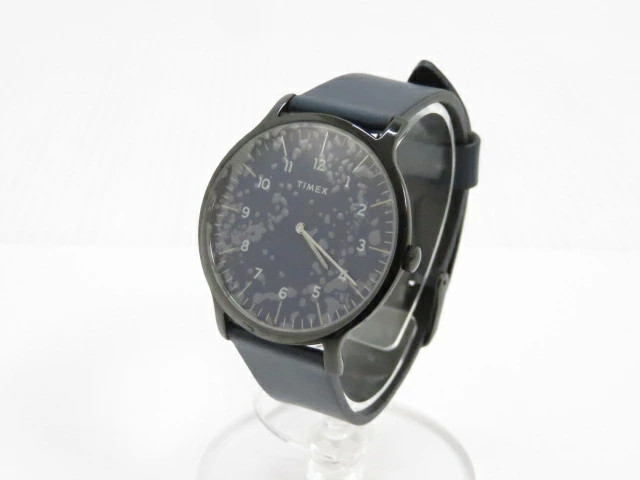 TIMEX TW2T66200 Quartz Navy Blue Dial Leather Strap Mens Watch Pre-owned