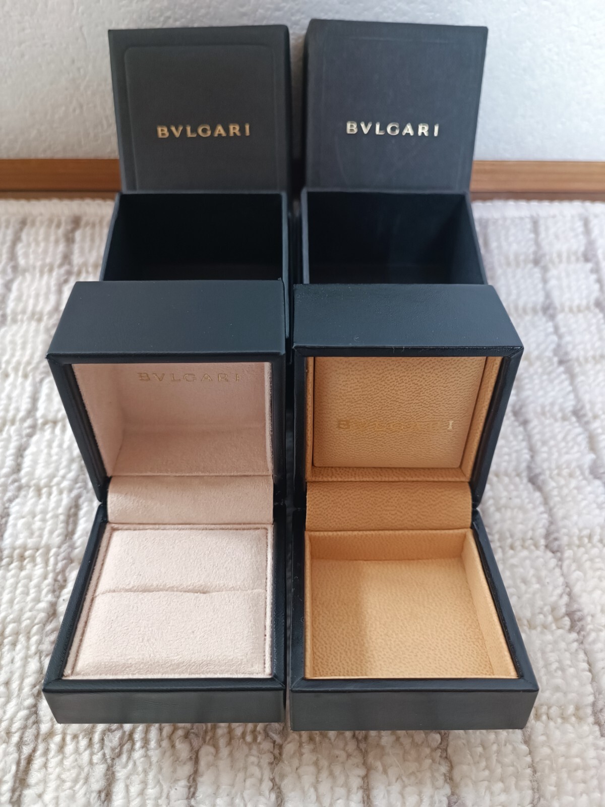 BVLGARI Ring Case Empty Jewelry 2box Black Leather W2.5 x H2.3in Square JAPAN