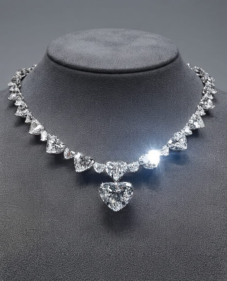 Women’s Tennis Necklace 30Ct Heart Cut Simulated Diamond 14K White Gold Plated
