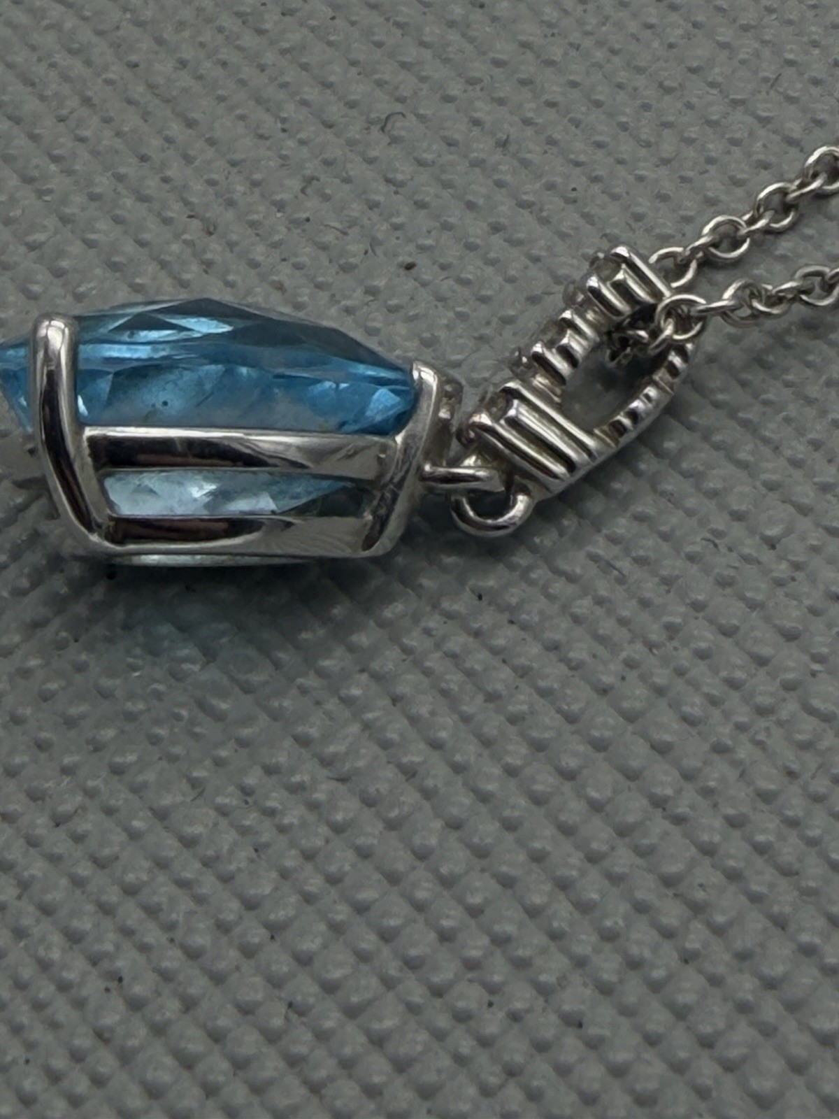 Blue Topaz & Diamond Pendant In 14k White Gold With Chain