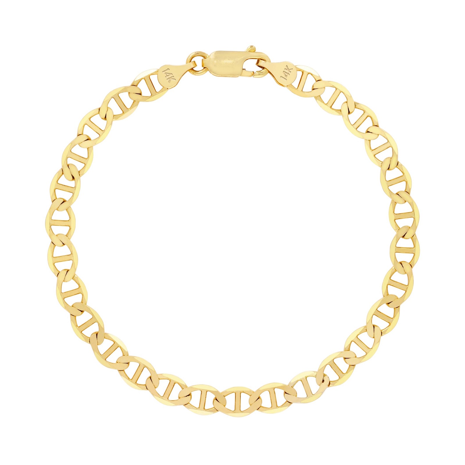 14K Yellow Gold Solid 4mm Mariner Anchor Link Chain Bracelet 7″ 7.5″ 8″ 8.5″ 9″