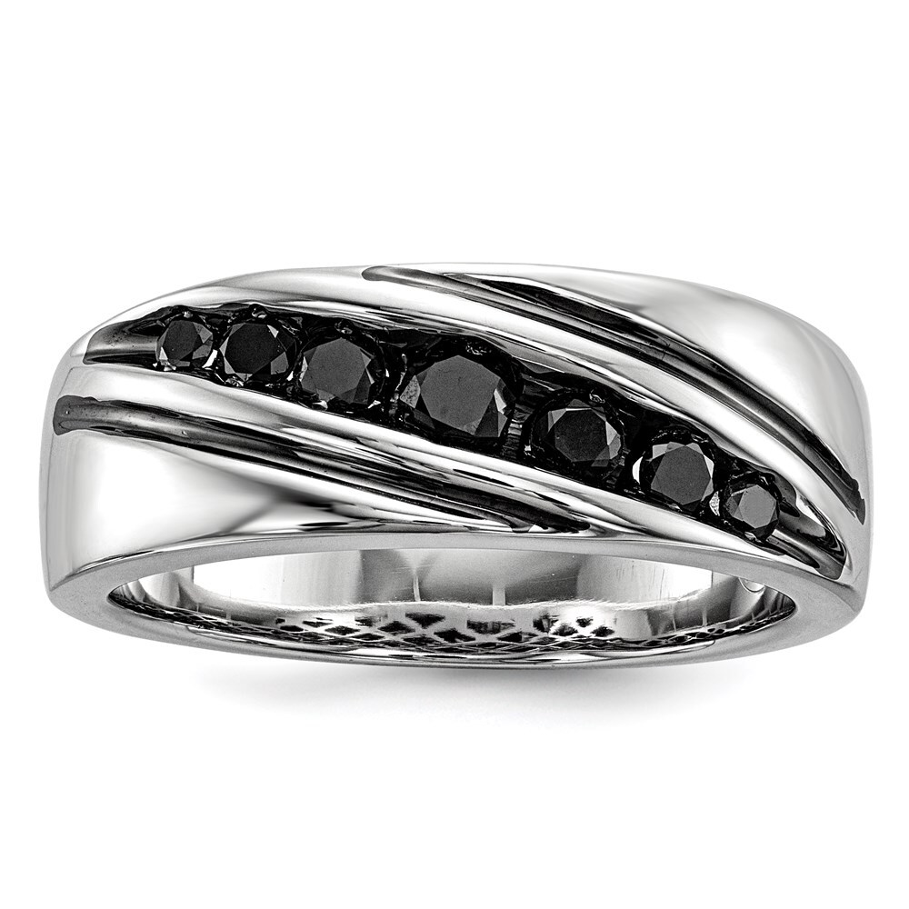 Sterling Silver Rhodium-plated Black Diamond Band Ring Size 9 for Men’s 7.09gm