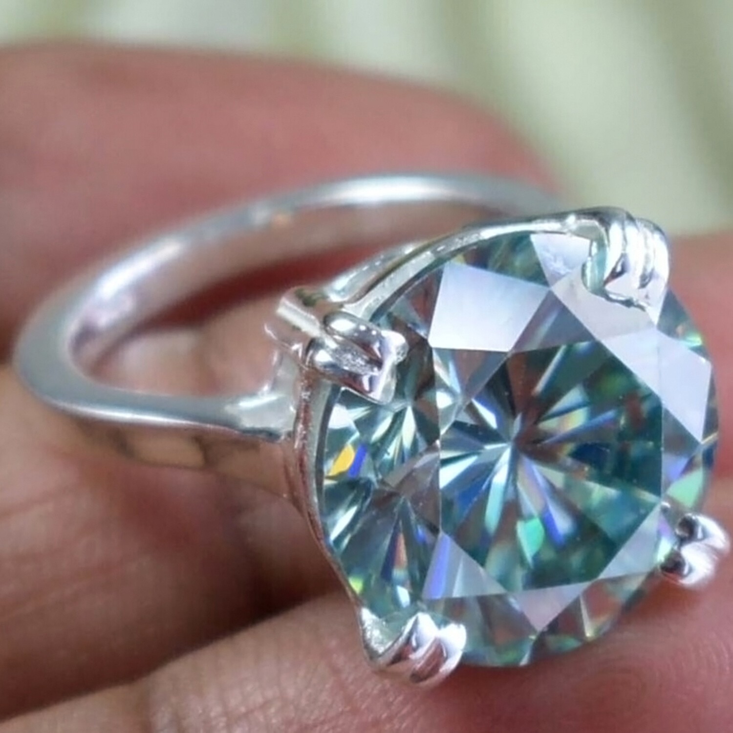 14.20 Ct Certified Lovely Blue Diamond Solitaire Ring In 925 Silver Great Shine