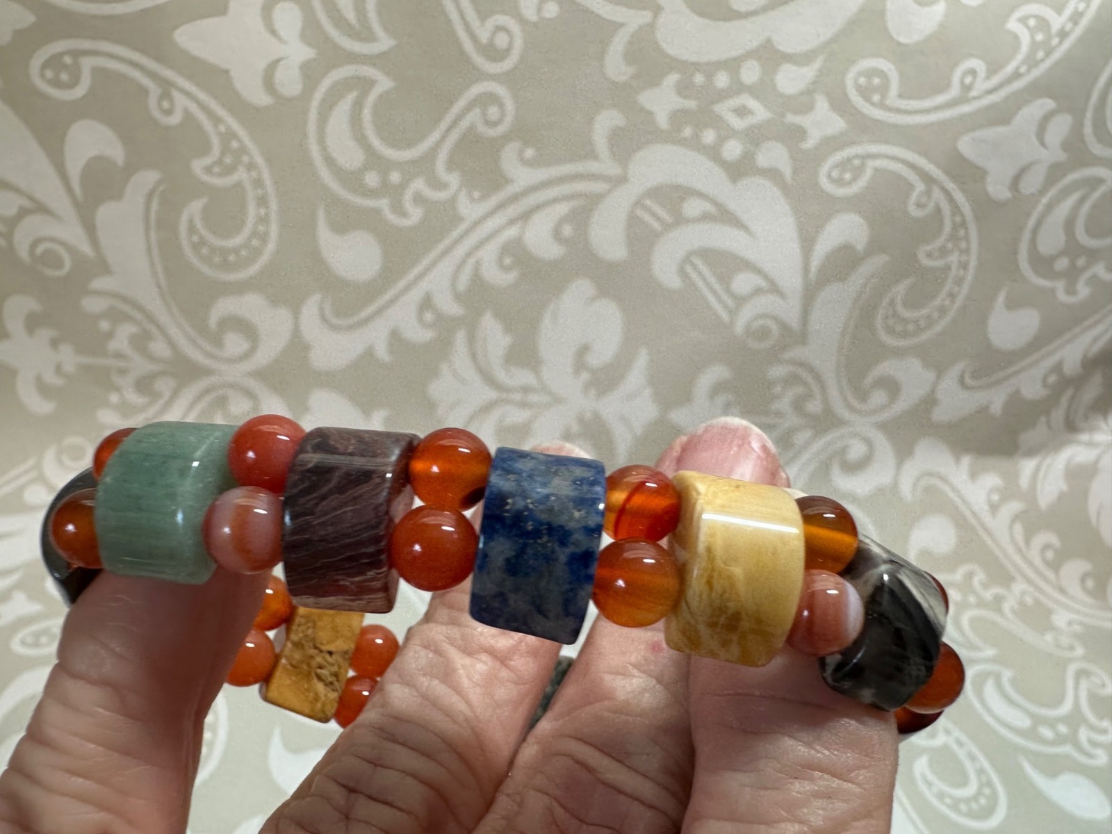 Boho Chic Bracelets Faux Turquoise Beaded Hematite Goldstone Rubber