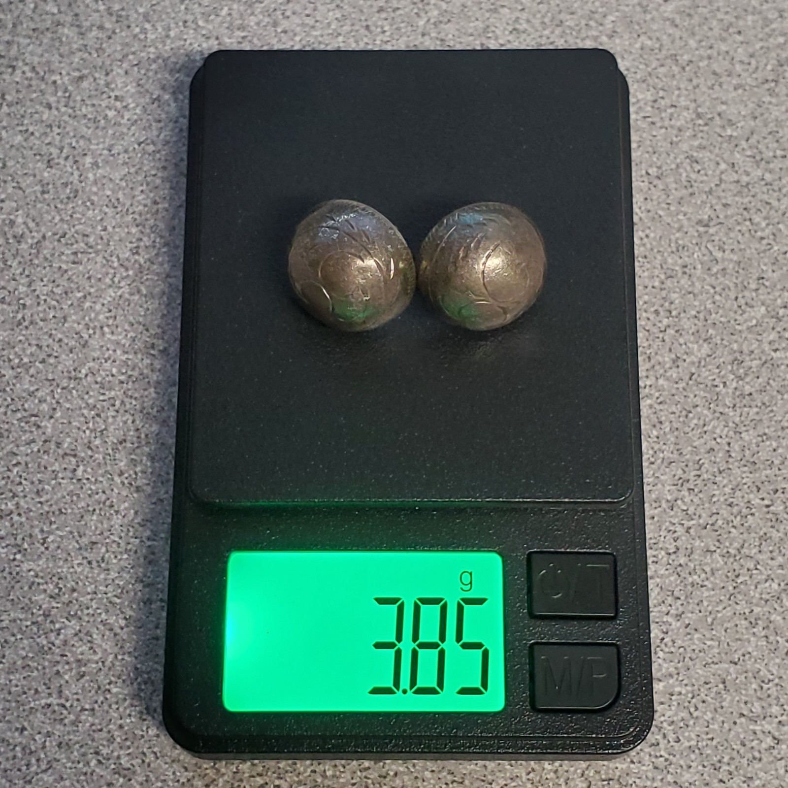 VTG 925 Dome Stud Earrings 0.5in Sterling Silver 3.85g Etched Swirl Estate READ