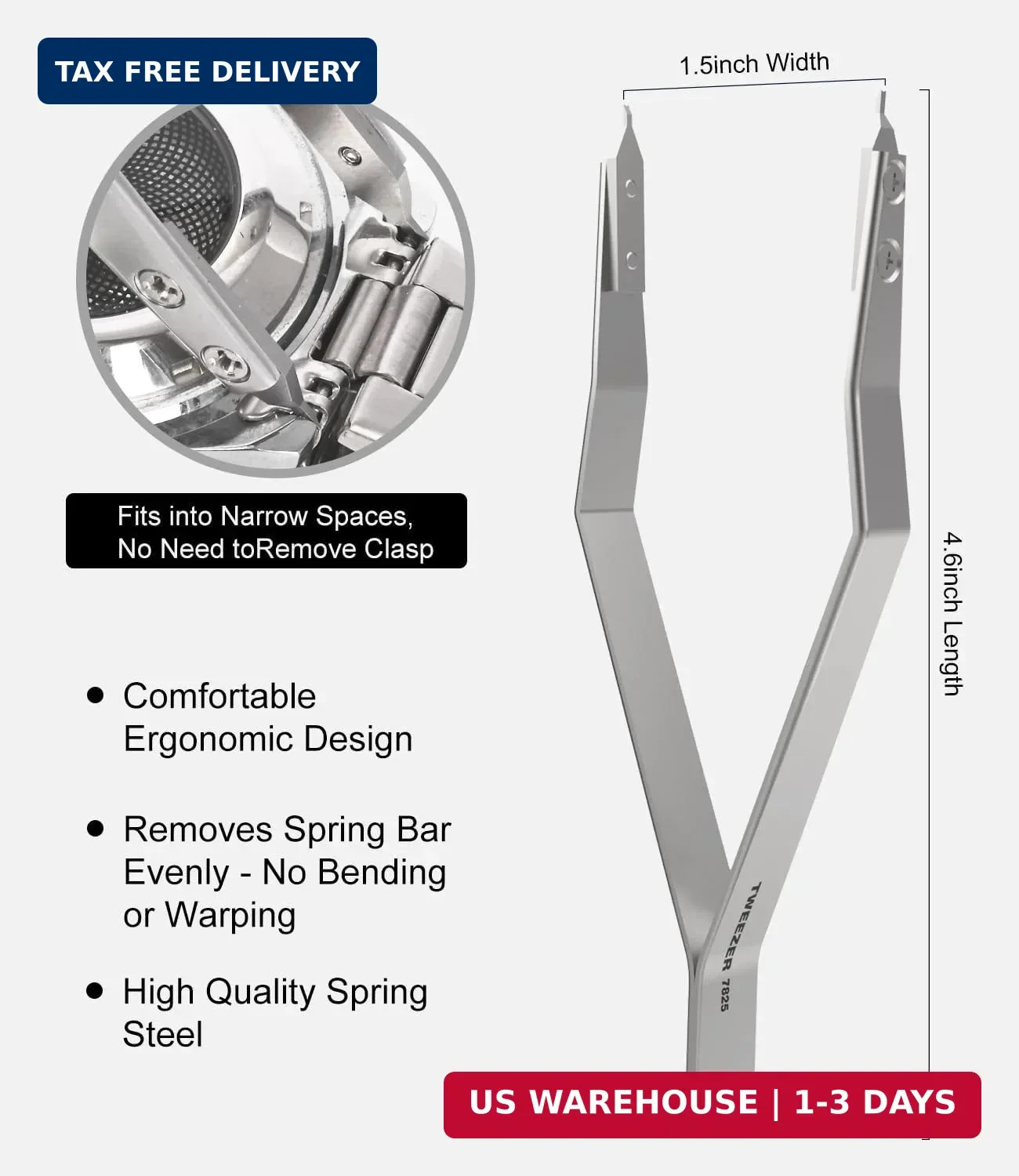7825 Spring Bar Tweezer, Watch Spring Bar Plier Removal Tool for Watchmaker and