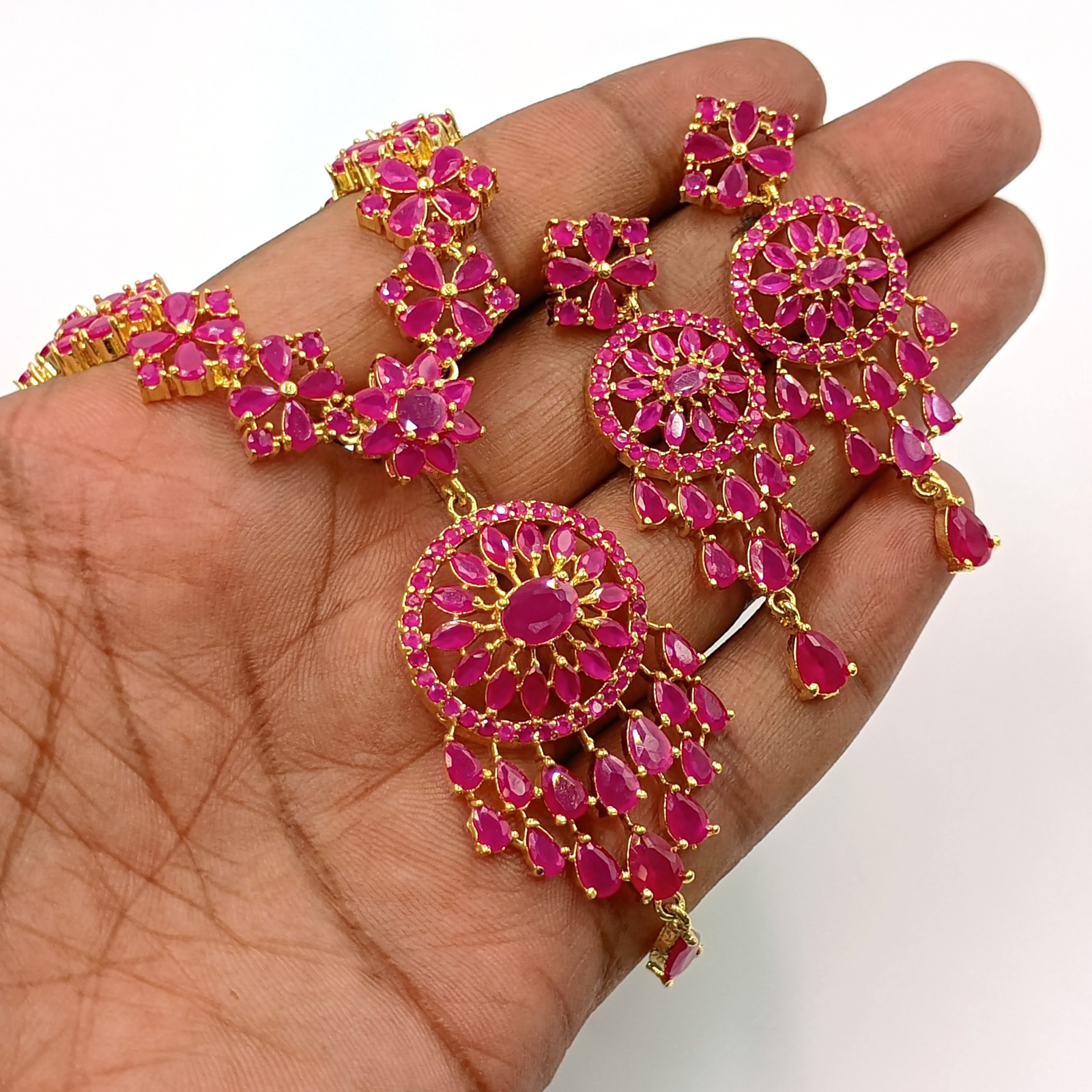Traditional Ruby Necklace Set 22k Gold Plated Indian Bridal Jewelry For Women’s
