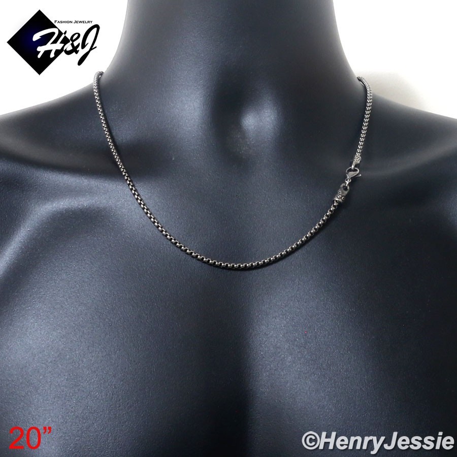 16″-36″BIKER MEN Stainless Steel 3mm Gunmetal Gray Box Link Chain Necklace*N174