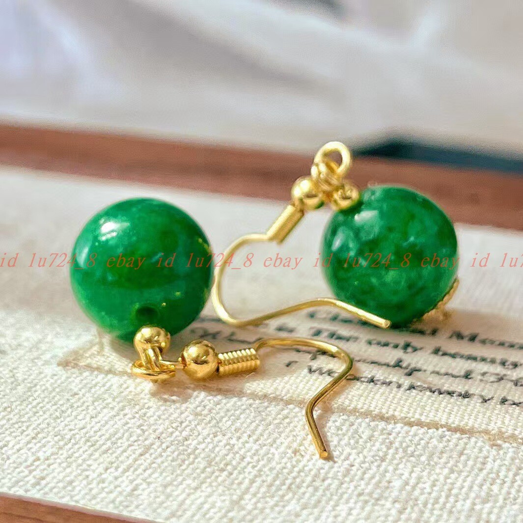 12mm Green Jadeite Rund Gemstone Floral Healing Dainty Earrings for Women