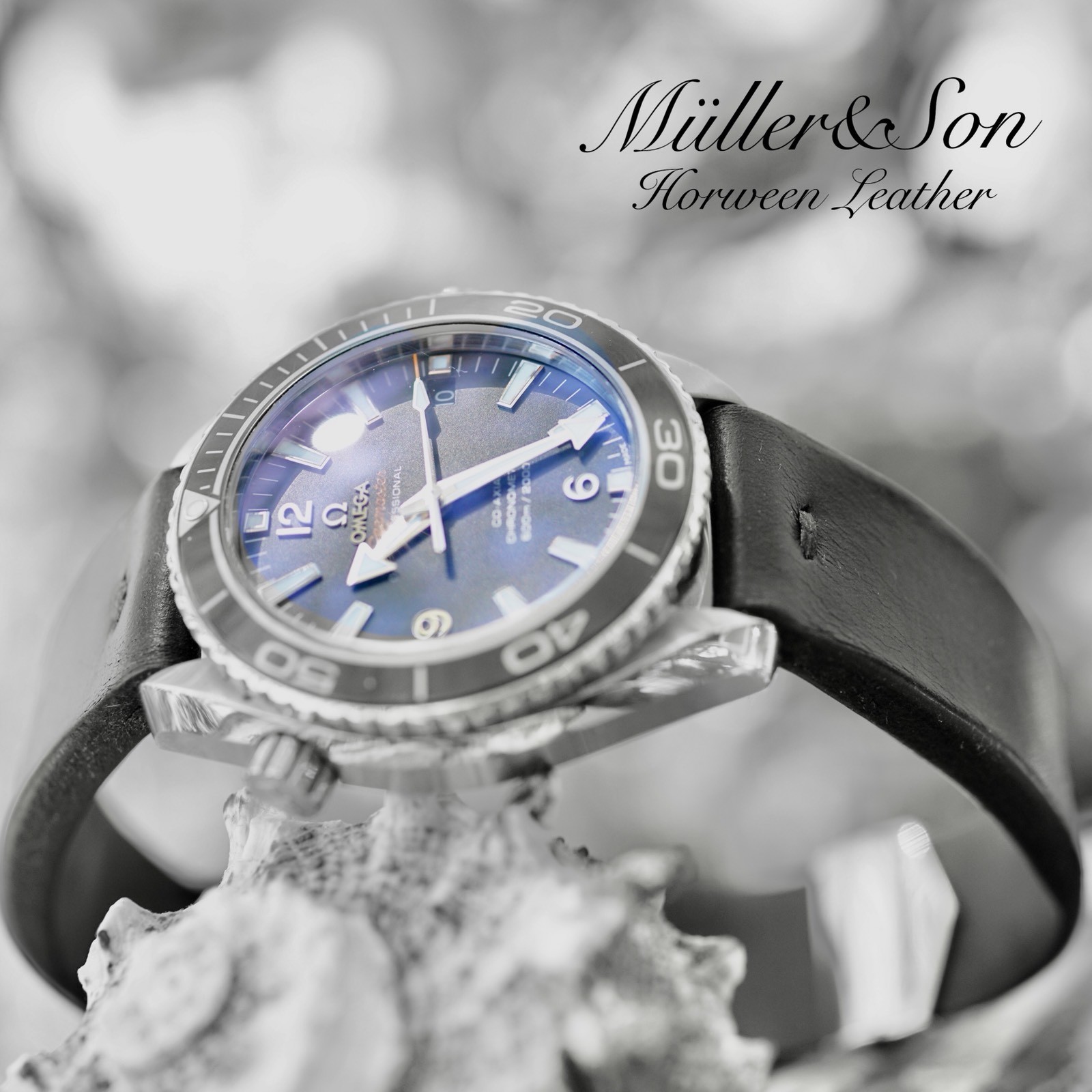 Müller&Son Horween Leather 20mm Black Watch Strap for Omega with “Snake Bites”