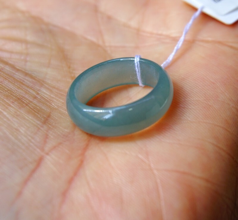 US 8 ,18.1MM Certified Grade A Guatemalan Icy Sky Blue Jadeite Band Ring 2064