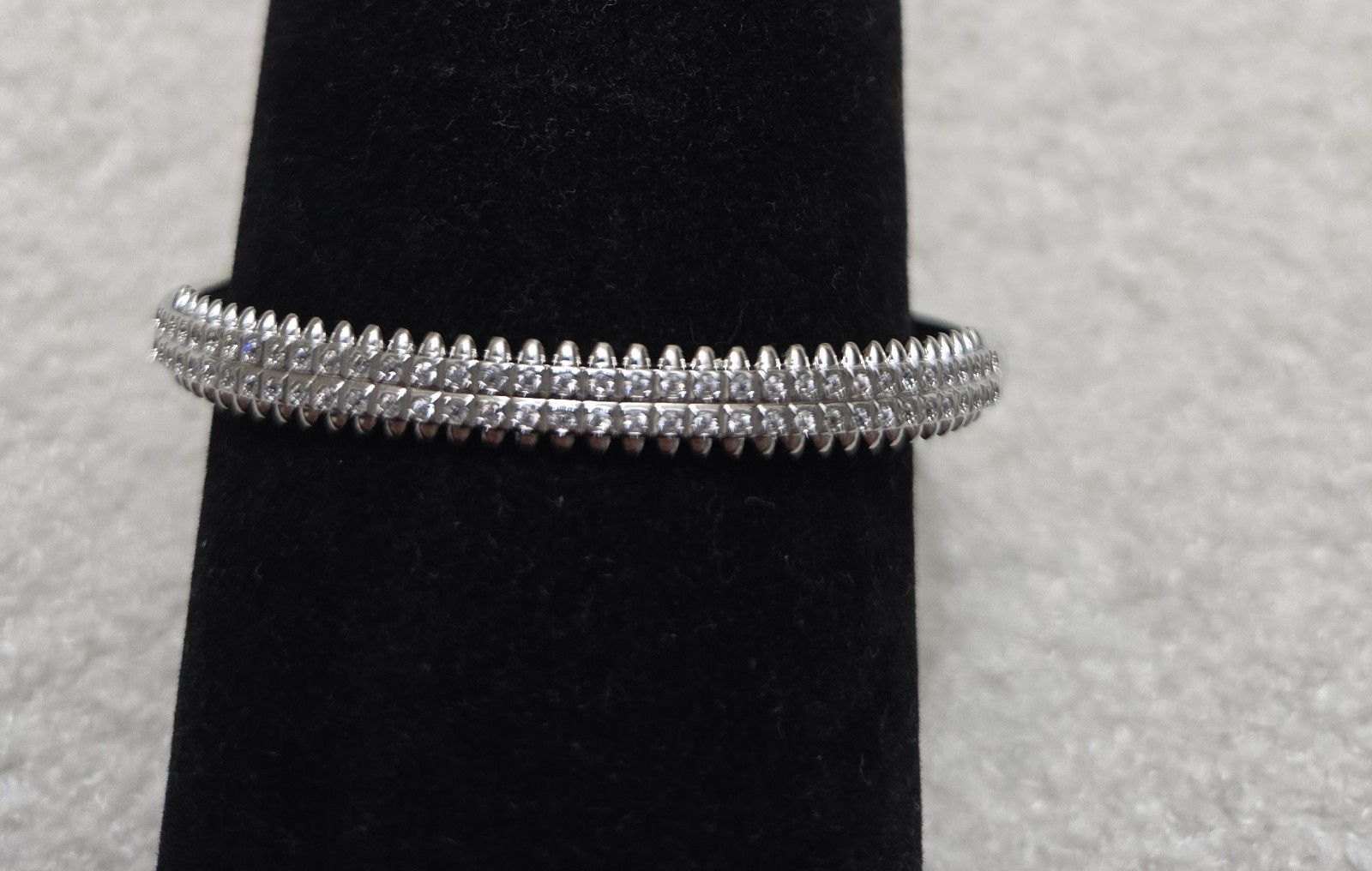 Silver Tone Pavé Round Clear Crystal Bangle Bracelet, Matching Ring Set
